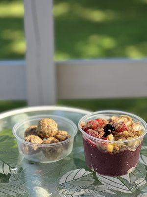 Peanut butter balls, and açai bowl