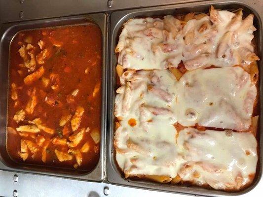 Baked ziti and chicken puttanesca is served on the steam table on Thursdays!