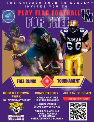 FREE Clinic and Tournament: Sunday July 14 at Robert Crown Park (1801 Main St, Evanston) at 10:00 am.