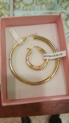 14kt gold D-Cut hoop  earrings 3 color fine jewelry.