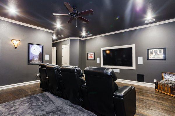 Completely custom media room. Lights and sound system all made for the home