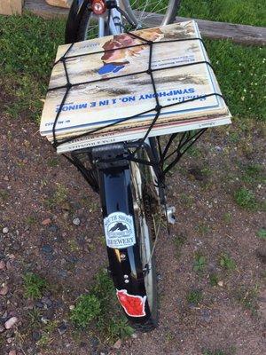 My kinda place-a patron that bikes & brings his own vinyl!