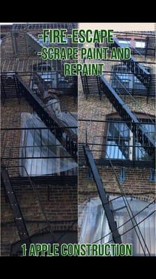 Fire escape scrape and repaint. Interior and exterior painting experts.