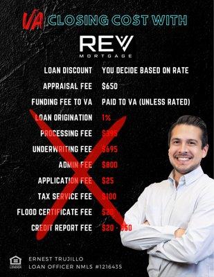 Veterans, you won't be charge any lender fees when you purchase your home with REV Mortgage. This will save you thousands of $