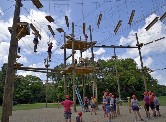 Our High Ropes Course offers 35 different "obstacles"  over 2 different levels.