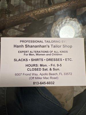 Hanh Shanahan's Tailor Shop