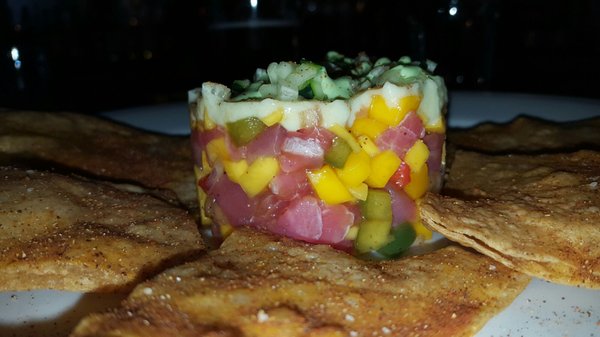 Mango tuna tartar, hint of wasabi on top, perfect.