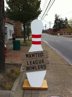 Look for our giant bowling pin!!!