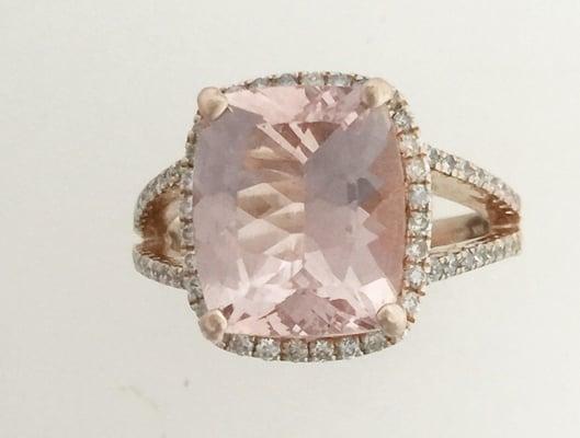 Morganite set in Rose Gold with Diamonds - for another very happy client.