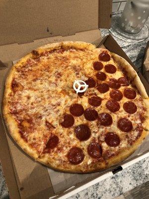 Large half plain and half pepperoni delivery