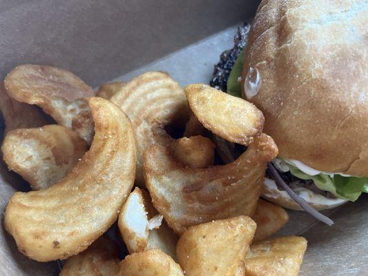 Timpanogas burger (Mediterranean) and fries