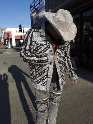 Handmade bling jacket and hat with rhinestones