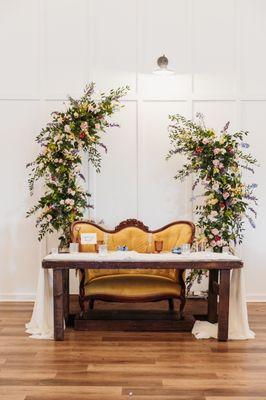 Ceremony arch way turned into sweetheart table decor