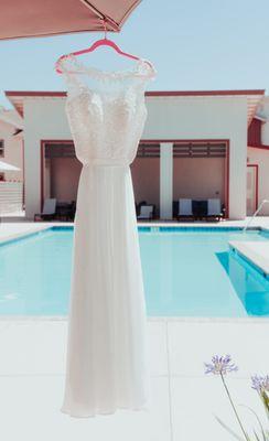 Wedding dress on a hanger - awaiting the ceremony