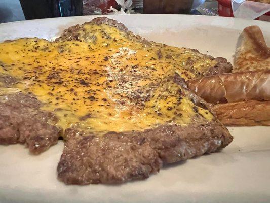 9oz Cheeseburger Steak and toast.