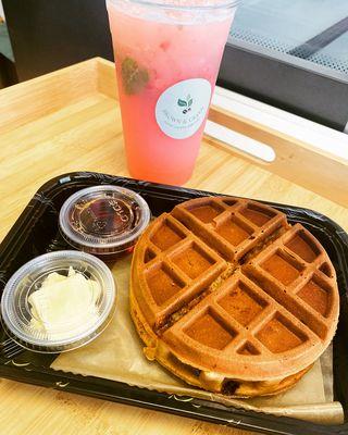 Watermelon virgin mojito with stuffed waffle