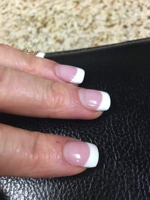 My beautiful new pink and white acrylic nails by Cindy. And by the way she does the best facial wax and eyebrow waxing