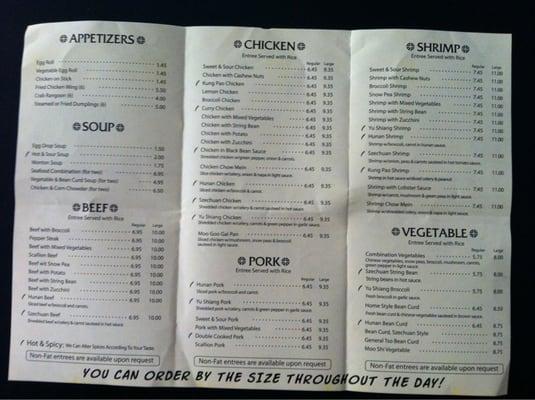 Back page of the menu