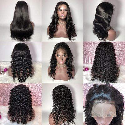 We sell 100% Human Hair Quality Lace Closure and Frontal wigs from 12in-30in in 7 different textures and a variety of colors.