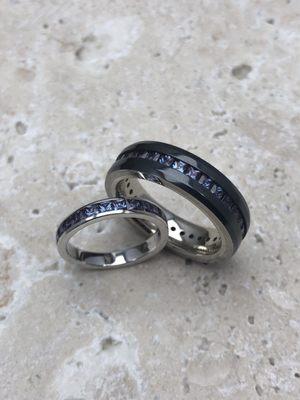 Matching his and hers alexandrite wedding bands