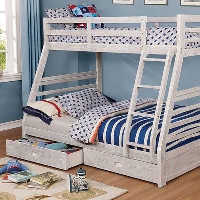 This twin over full bunk bed includes two large drawers for storage underneath and an attached ladder for easy access. $799