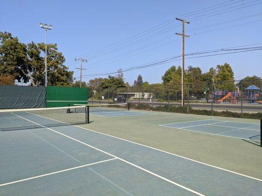 Shot of pickle ball courts/back board for solo practice