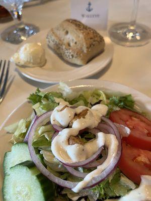 Salad and crusty rolls