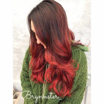 Beautiful red balayage with some Hollywood curls! Perfection