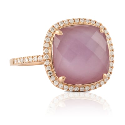 Cushion cut Brazilian amethyst with a diamond halo