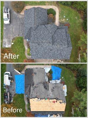 Check out the before-and-after of our latest roofing project in Brighton!