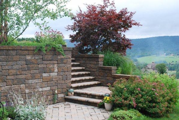 Hardscape design and masonry retaining wall by Landserv, Inc in State College PA, 16801