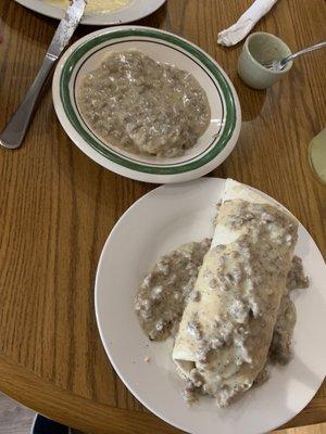 South of the boarder burrito with gravy instead of queso and biscuit and gravy