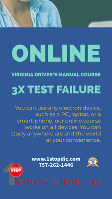 Online Virginia Driver Manual (3 Times Test Failure) for teens and adults.