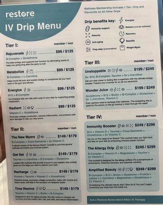 Menu with pricing