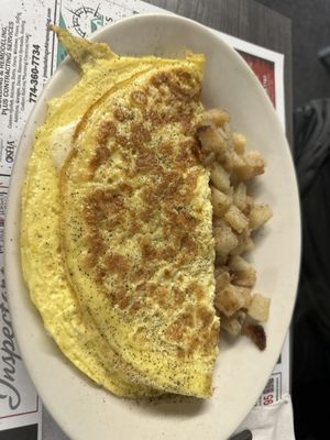 4 egg omelette with American cheese and home fries