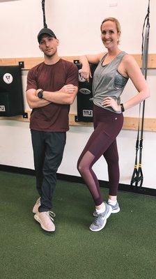 Mat (left) Beth (right) posing before their workout