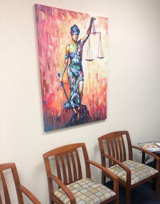 Lady Justice in the lobby