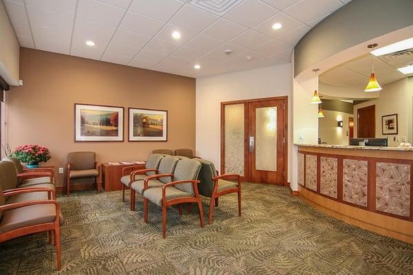 Our lobby is comfortable and offers a wide selection of free coffee and tea from our Keurig as well as free, ice cold bottles of water.