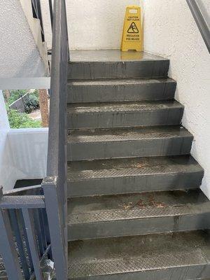 Extremely dirty stairs and entry areas.