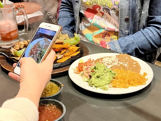 rice and beans and guac for fajitas