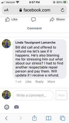 This was a week ago he promise to send me a check. Talked to him yesterday he's on vacation and never sent a check and than called me liar