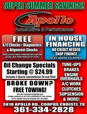 Apollo Automotive Specials For May-July 2019