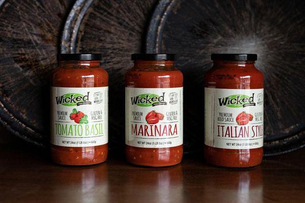 Tomato Basil sauce, Marinara sauce and Italian style sauce from Wicked Pizza Company in Saint Paul, Minnesota.