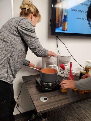 Taking herbalist class: learning how to make salve