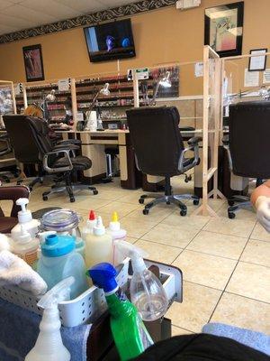 Inside the nail salon.