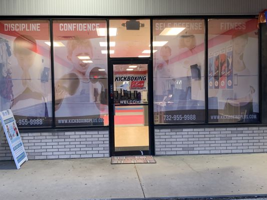 Kickboxing Plus Martial Arts Academy storefront in Park Plaza, 343 NJ-34, Matawan, NJ, offers discipline, confidence, self-defense, and fitn