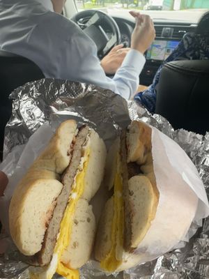 Sausage and egg bagel. With gluten free bagel.