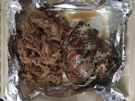 Pulled pork and chicken.  Soo good!