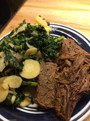 Beef Brisket and parsnips and kale salad