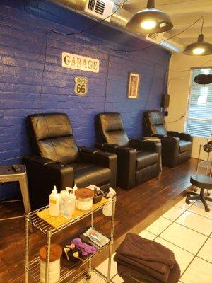 Unique pedicure area with a chillaxed atmosphere